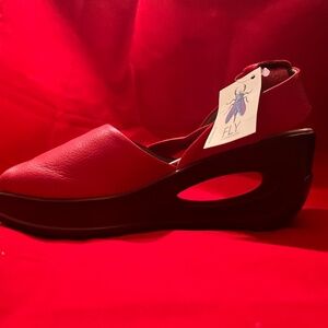 Fly London wedge sandal - red leather UK Size 39